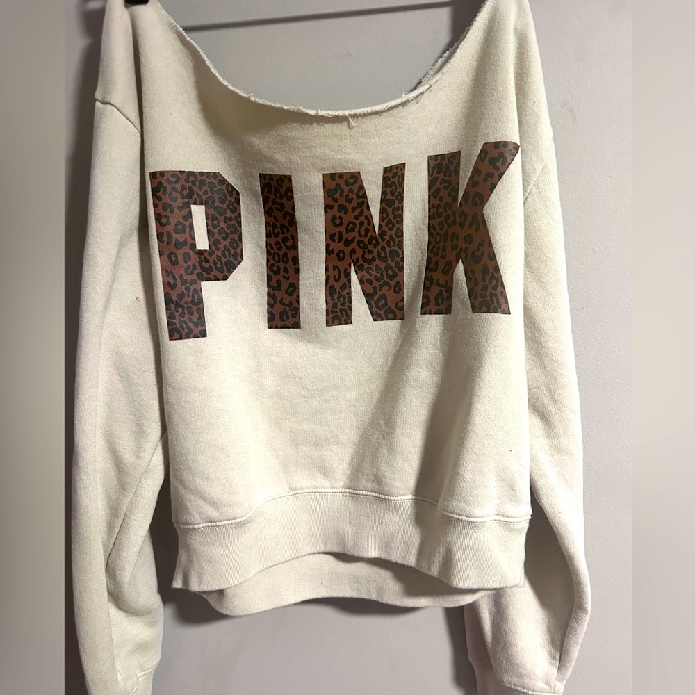 PINK Victoria secret Off-Shoulder Sweatshirt with Leopard Print